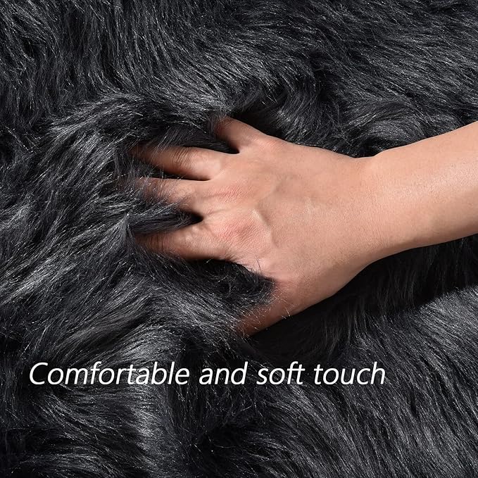 Latepis Hallway Runner Rugs 2x10 Dark Gray Faux Wool Fur Rug Wasgable Non Slip - Image 4