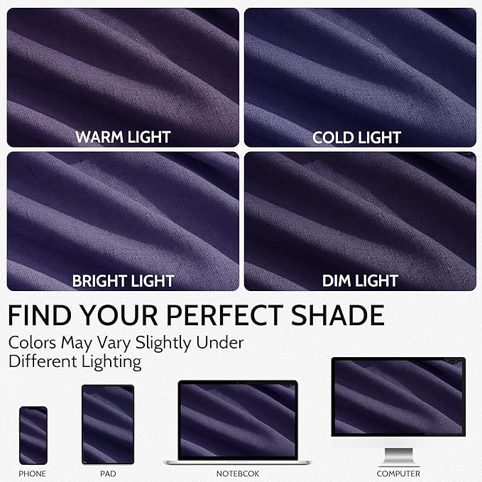 Nanspring Purple Linen Curtains 84 Inches Long, Back Tab Light Filtering Semi - Image 4