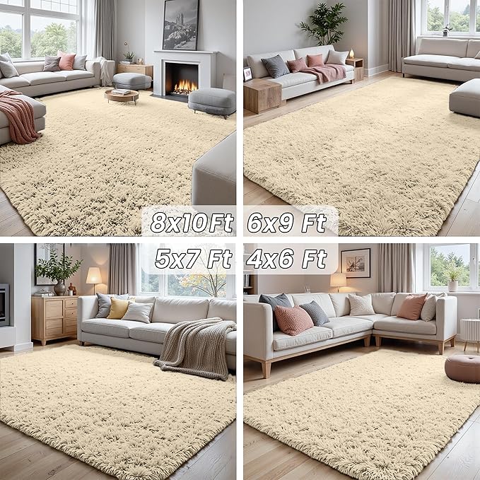 5x7 Area Rugs for Living Room Rug: Soft Fluffy Shag Beige Rugs for Bedroom - Image 7