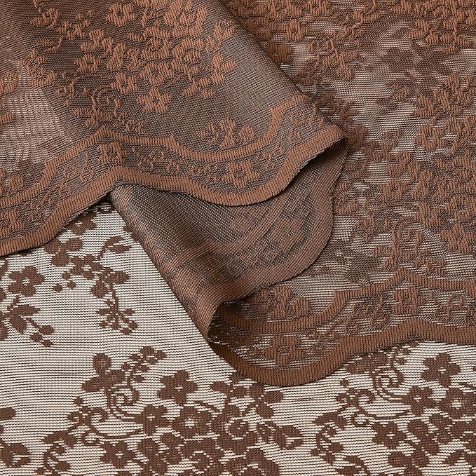 YJ YANJUN Vintage Lace Curtains 54 Inch Length-Brown Kitchen Curtains - Image 4