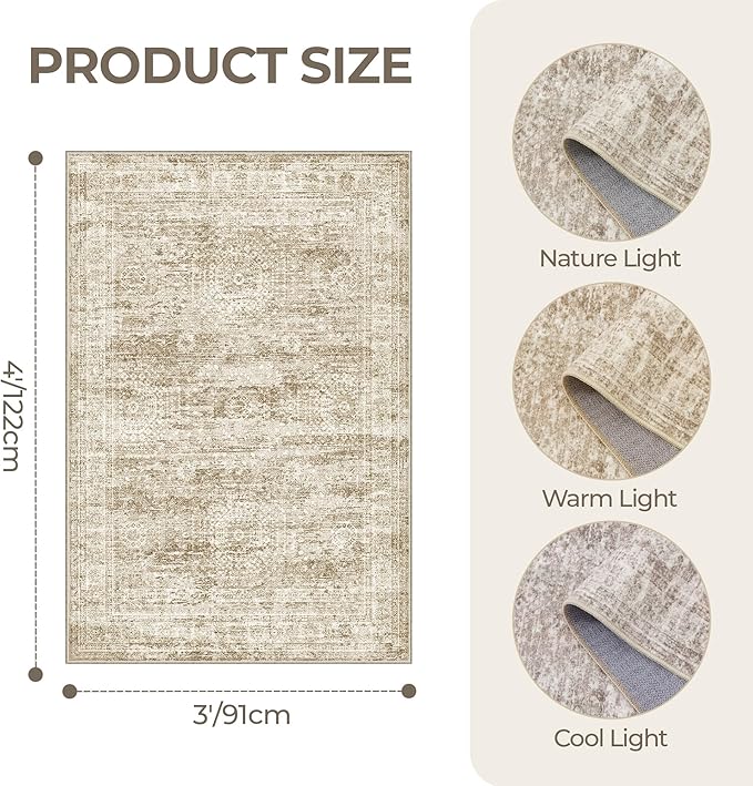 3x4 Washable Area Rug for Entryway, Soft Kitchen Rugs Non Slip for Dining Room - Image 2
