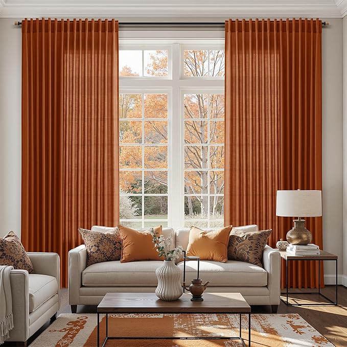 Nanspring Rust Linen Curtains 63 Inch Length - Image 6