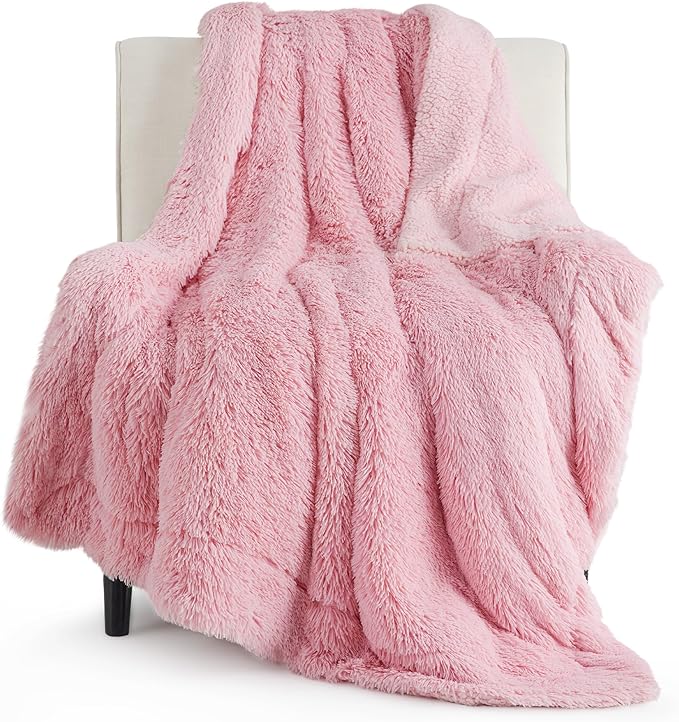 Bedsure GentleSoft Fluffy Pink Throw Blanket, Soft Fuzzy Plush Thick Warm Furry by BEDSURE