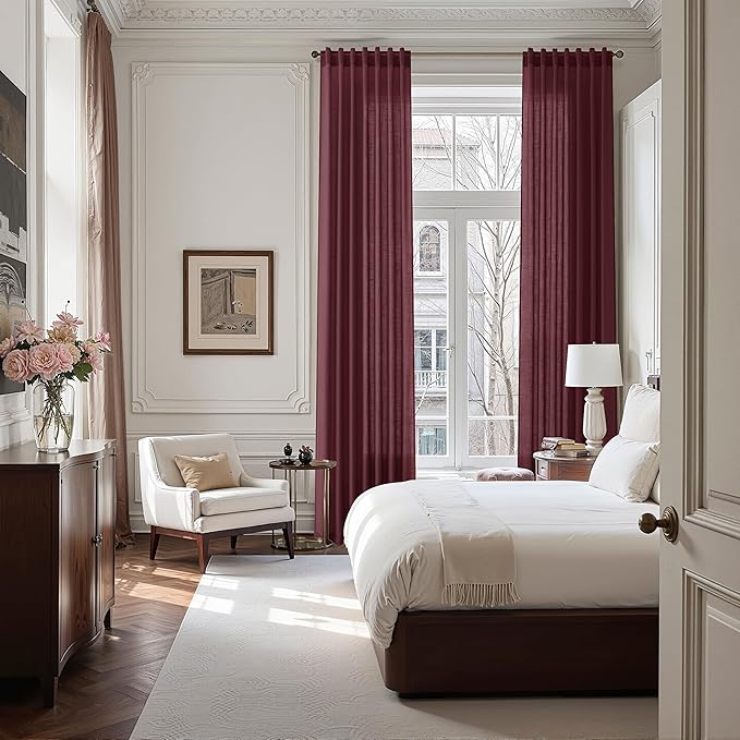 Nanspring Burgundy Linen Curtains 132 Inch Length - Image 7