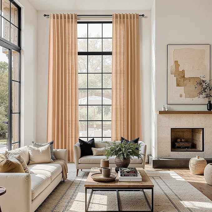 Nanspring Camel Linen Curtains for Living Room Extra Long 126 Inches Long Back by Nanspring