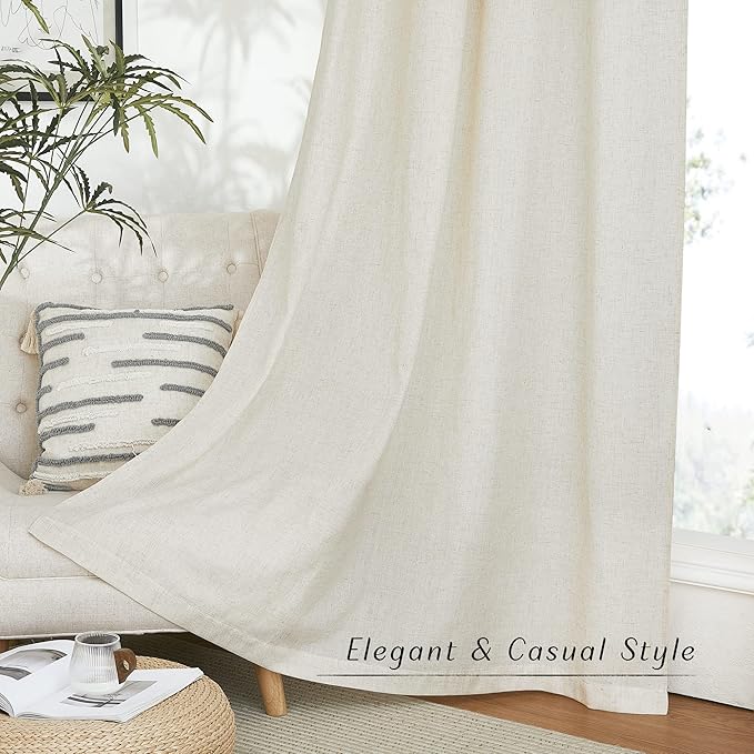 NICETOWN Natural Flax Linen Bedroom Curtains 90 inches Long, Grommet Semi Sheer - Image 7