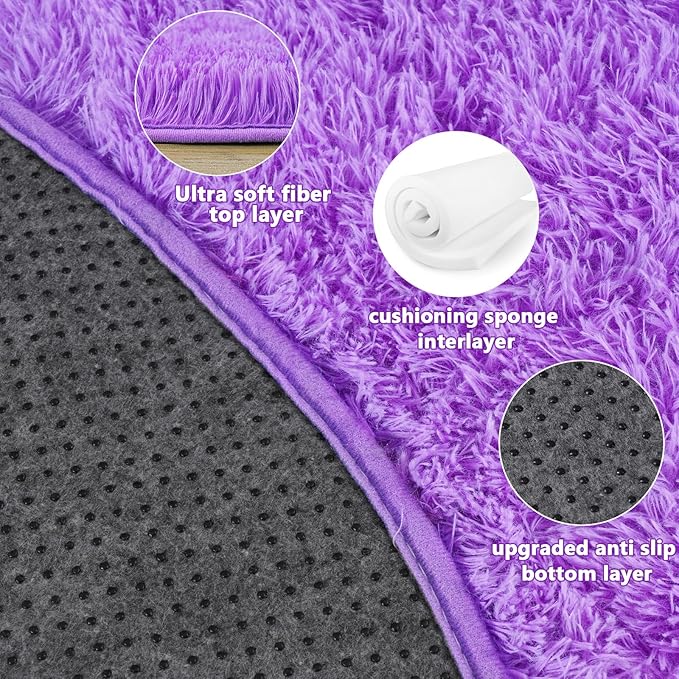 4'x4' Purple Round Rug for Bedroom, Ultra Soft Fluffy Circle Rug for Kids Girls - Image 5