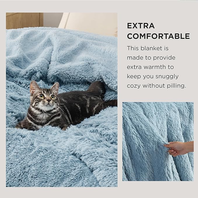 Bedsure GentleSoft Fluffy Light Blue King Size Blanket - Image 3