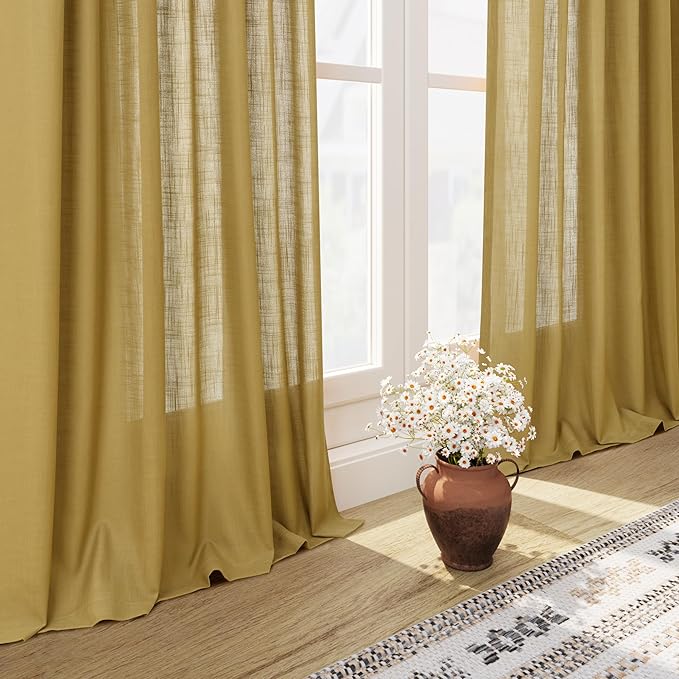 Nanspring Gold Linen Curtains 84 Inch Length 2 Panels Set - Image 6