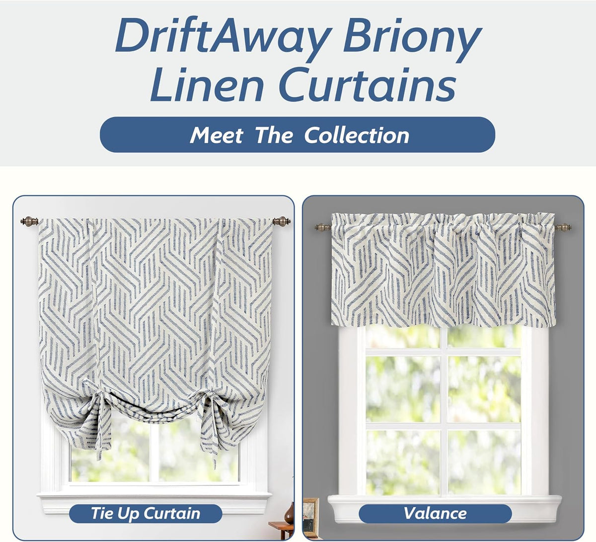 DriftAway Farmhouse Linen Valance Rod Pocket 1 Panel, W45xL63, Briony Navy