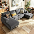 LINSY HOME Sectional Couch, 105'' W Corduroy U Shaped Sofa with Sleepable Armrests, 4 Seat Couch with Double Chaises, Deep Sofa for Living Room（Grey）