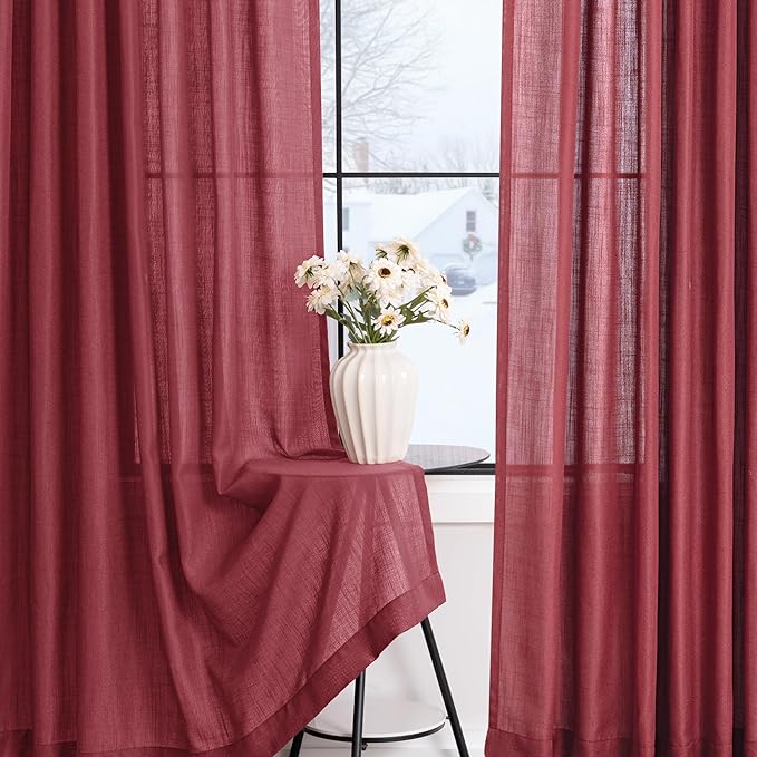 Burgundy Curtains for Living Room Back Tab Modern Farmhouse Semi Sheer Burgundy - Image 4