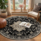 Area Rugs 4ft Washable Non-Slip, Floral Vintage Distress Print Pattern - Image 2