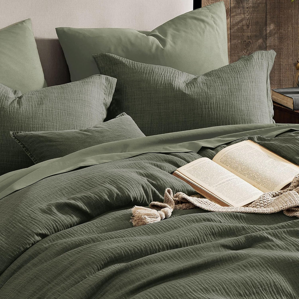 King Comforter Set - 7 Pieces Green Textured Bed in a Bag King Bedding Set