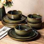 Ceramic Dinnerware Set for 4, 12-Piece Plates and Bowls Set