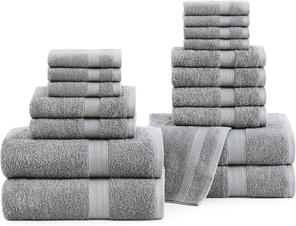 LANE LINEN Towel Set Soft Absorbent Quick Dry 100% Cotton 18 Piece - Grey