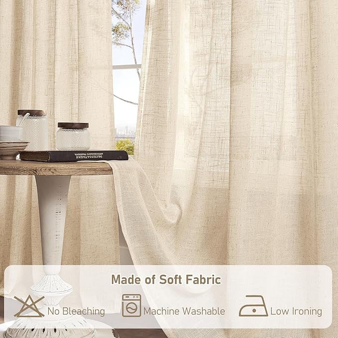 LAMIT Semi Sheer Linen Curtains 36 Inch Length 2 Panels, Light Filtering Panels - Image 8