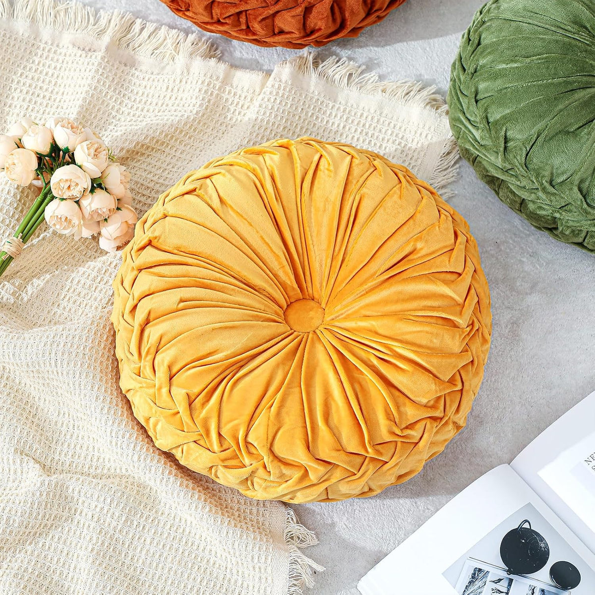 Drydiet 1 Pcs Round Pumpkin Throw Pillow Fall Pillow(Yellow,15'')