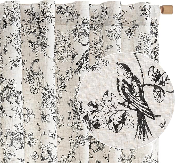 jinchan Linen Floral Curtains for Living Room 84 Inch Length Black Printed - Image 8