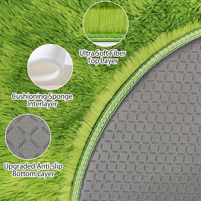Tie Dye Green Round Rugs Small 3x3 ft Fluffy Circle Rug Furry Carpet Shaggy - Image 4