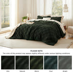 Bedsure Dark Olive Green Comforters Queen Set, Boho Plaid Bedding Set 3 Pcs