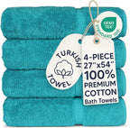 Chakir Turkish Linens 100% Cotton 4-Pack Bath Towels 27x54, Aqua