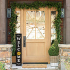 Perfnique Welcome sign for front porch standing, 47 x 7.9 Inch Wooden Leaner Sign with 10 Interchangeable Designed Icons, Seasonal Decor for Spring Easter Fall Christmas(Black)