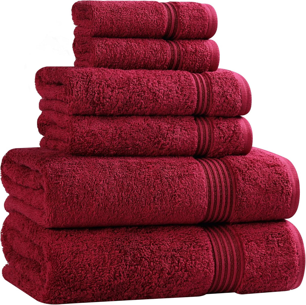 Superior Egyptian Cotton 6-Piece Towel Set, Bathroom Essentials, Towels For Bathroom, Apartment, Airbnb, Guest Bath, Face, Hand, Bath Towels, Washcloths, Absorbent, Fast Drying, Burgundy