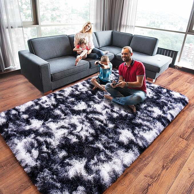 Black and White Rug for Living Room, 8x10 Area Rug for Bedroom, Bedside Indoor - Image 3