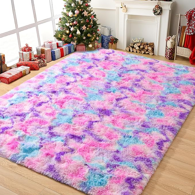 Tepook Soft Rainbow Rug for Girls Room 6x9 Feet, Cute Fluffy Girls Bedroom Area by Tepook