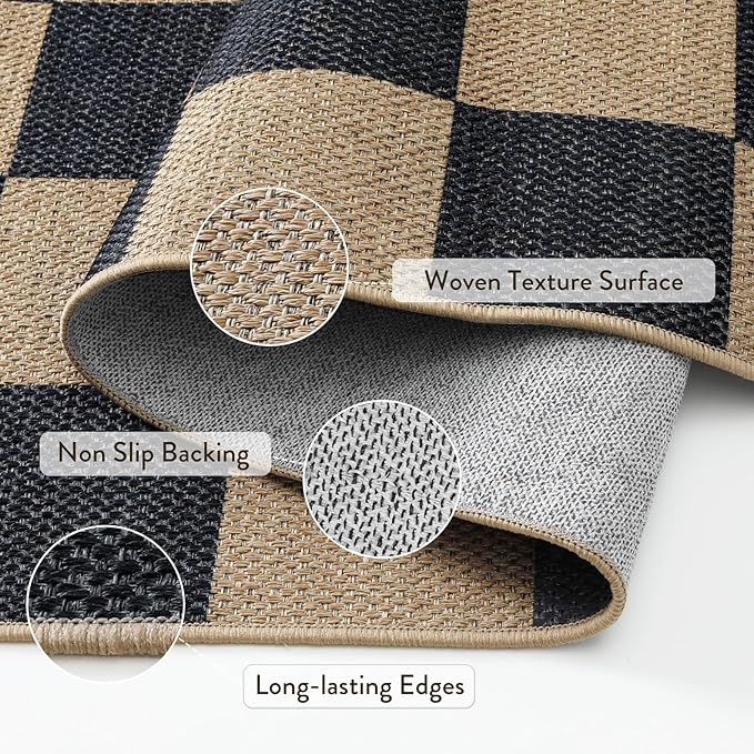 Lahome Colette Checkered Easy Jute Runner Rug, 2x8 Kitchen Rug Non Slip - Image 4