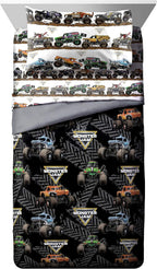Monster Jam Full Size Comforter Set 5 Piece Kids Bedding for Boys, Black