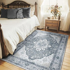 Area Rugs 5'x7' Washable Non-Slip, Floral Vintage Distress Print Pattern - Image 2