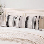 NUYECY Chenille and Cotton Long Pillow for Bed, Striped Textured Boho Lumbar Throw Pillow Cover 14x36, Neutral Accent Decorative Extra Long Body Pillow Case for Couch, Sofa, Bedroom, Black and White
