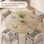 MECHYIN 42'' Round Dining Table for 2–4, Farmhouse Round Kitchen Table with Storage Shelf, Pedestal Dinner Table, Wood Top & Metal Base, Small Space Table for Apartment, Dining Room, Light Oak