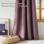 NICETOWN Greyish Purple Faux Linen Room Darkening Rod Pocket Curtains 63 inch - Image 3