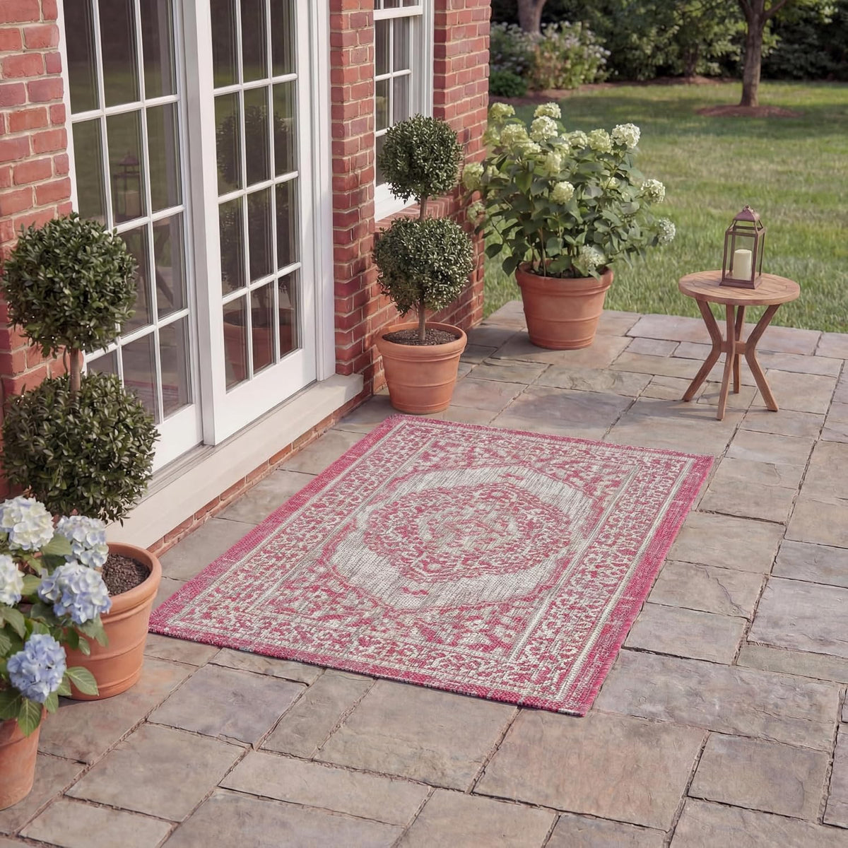SAFAVIEH Washable Rug Outdoor Courtyard Collection - 2' x 3'7", Light Grey & Fuchsia Pink Purple, Non-Shedding & Easy Cleaning, Ideal for Patio, Front Door, Entryway, Doormat (CY8751-39712)