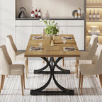 Tribesigns 63-Inch Rectangular Dining Table for 4 to 6, Modern Kitchen Table with Stylish Metal Trestle Legs, Large Dinner Table for Dining Room, Chair Not Included (Brown+Black)