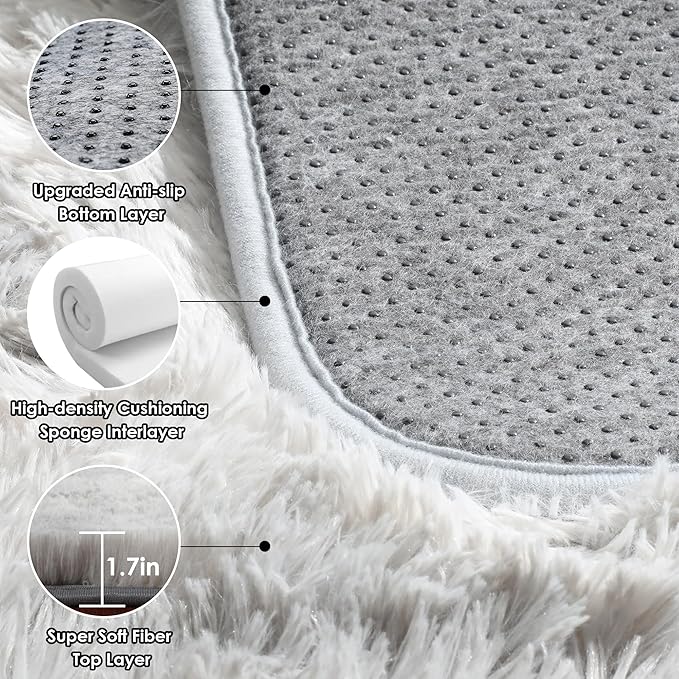ONASAR Area Rugs 9x12 Living Room, Tie-Dyed Light Grey Large Fluffy Bedroom Rug - Image 3