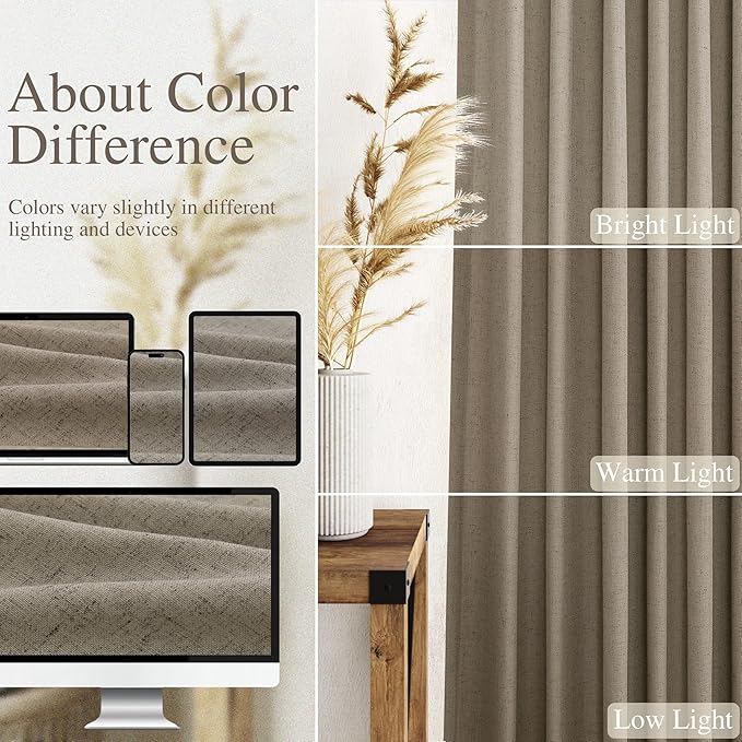 Mocha Linen Curtains 90 Inch Length 2 Panels Set - Image 4