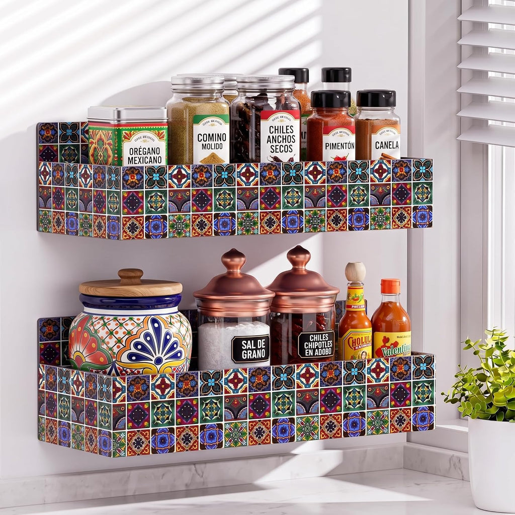 2 Pack Talavera kitchen decor Magnetic Spice Rack Mexican Tiles