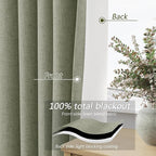 Sage Green 100% Blackout Linen Curtains 95 Inch Length 2 Panels Set - Image 3