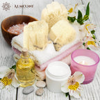 ALMOONI Mini Natural Loofah Sponge, Egyptian Shower Sponge, 3 Count