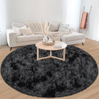 7x7 ft Tie Dye Black Round Rug for Bedroom Room Fluffy Circle Rug Furry Carpet - Image 6