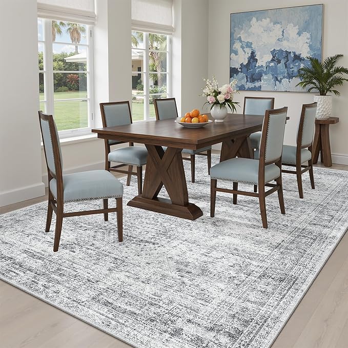 Soalmost 5x8 Area Rugs Grey Low Pile Indoor Washable Trendy Faded Style Rugs - Image 4