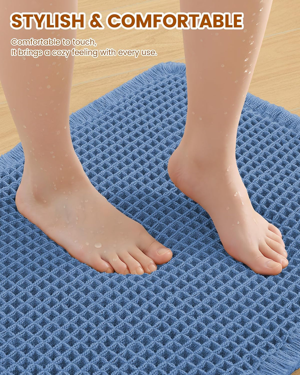 Smiry Waffle Bathroom Rugs Sets 2 Piece (30x20+24x16, Blue)