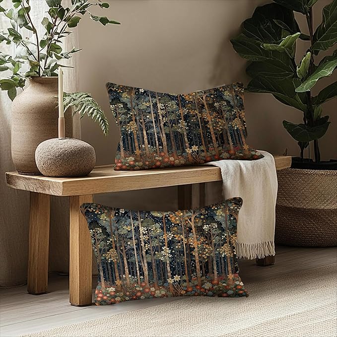 Rustic William Morris Inspired Autumn Forest Pillow Covers 12x20 Set of 2 - Image 5