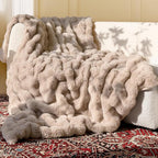 Ultra Soft Cozy Faux Fur Throw Blanket, Fuzzy Plush Thick Bubble Blanket by blunique