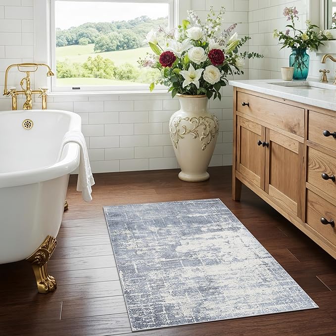 Washable 2x3 Entryway Area Rug: Modern Abstract Neutral Kitchen Rug Vintage - Image 4