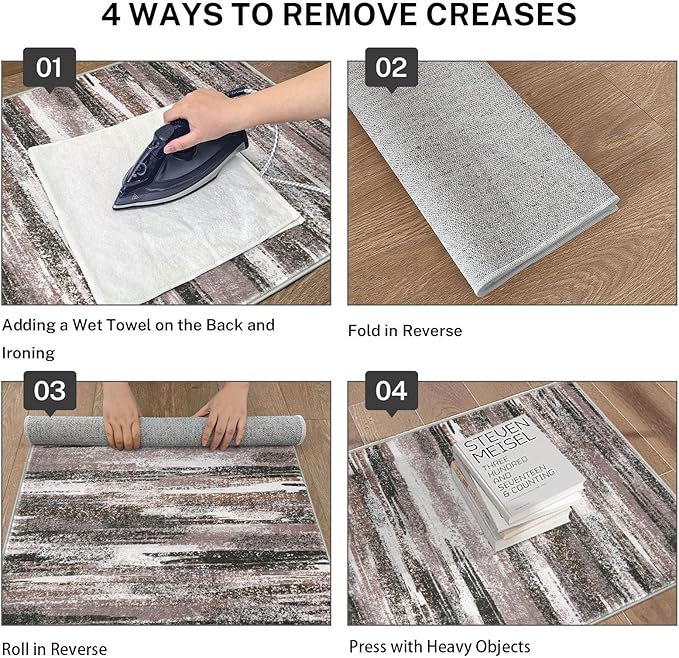 Lansny Modern Abstract Runner Rug 2x10, Dark Light Brown White Washable Long - Image 3
